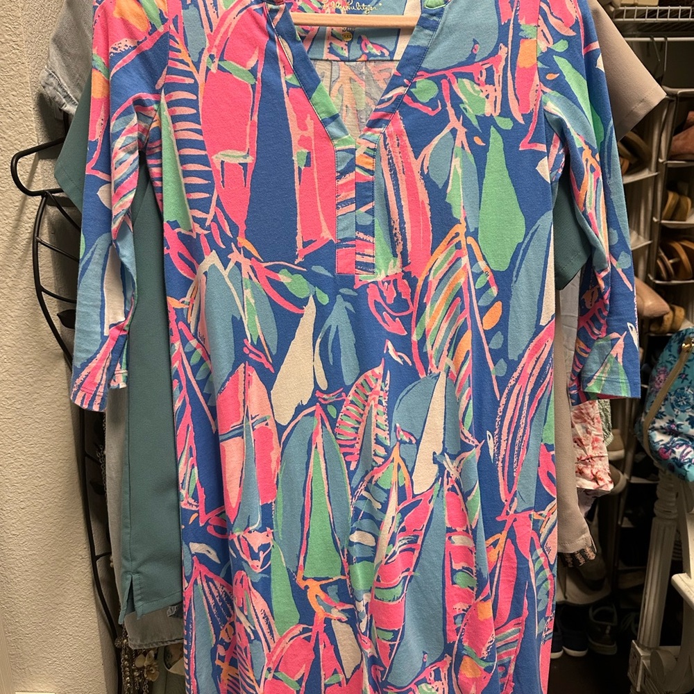 Lilly Pulitzer Tropical Print Dress in Pink and Blue